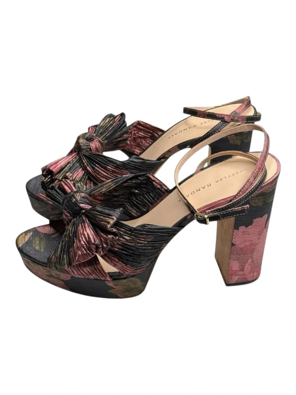 Loeffler Randall ✿ Natalia Pleated Knot Platform Heel Sandal ✿ Metal Floral ✿ 9M